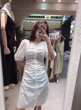 广州UUS 连衣裙2020新款抽绳纯色甜美中长裙