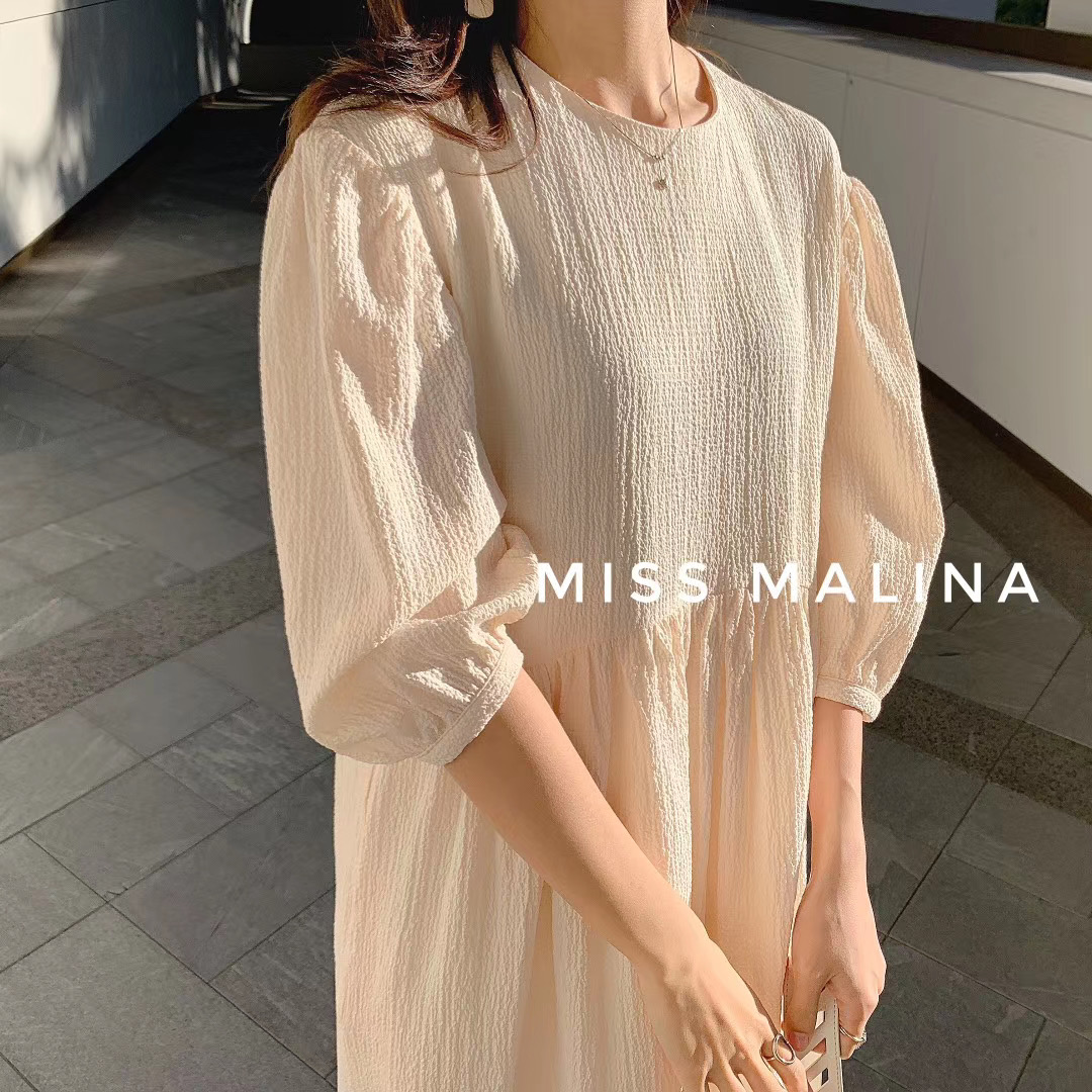 广州UUS大码连衣裙 MISS MALINA2020夏款套头圆领短袖甜美百褶裙