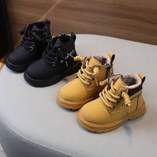 马丁靴加绒棉鞋女童秋冬男宝宝鞋子小黄靴婴儿学步鞋小童靴子防滑