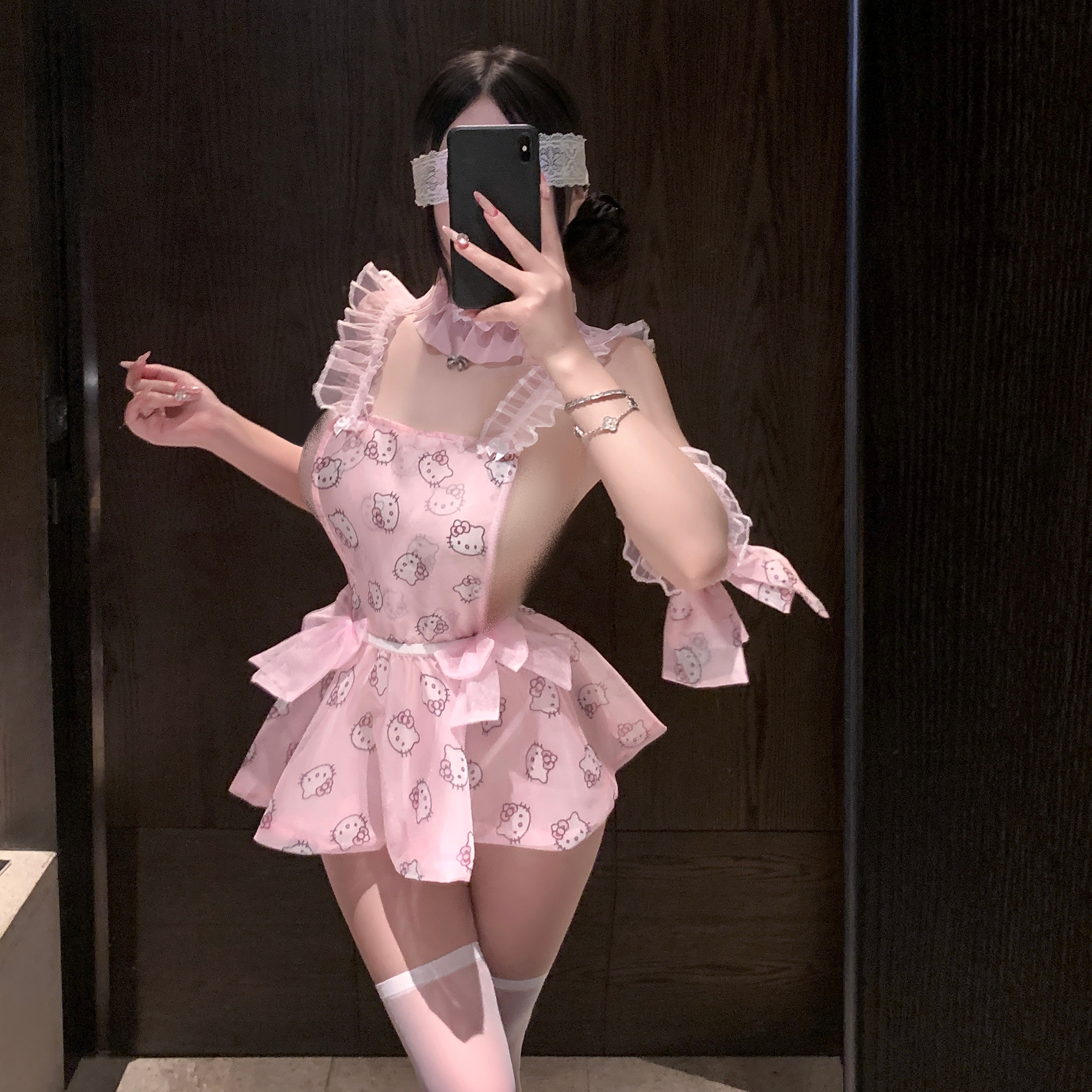 欲见*甜猫女仆cos睡裙女粉色方领无袖超短裙角色扮演制服可爱qqny