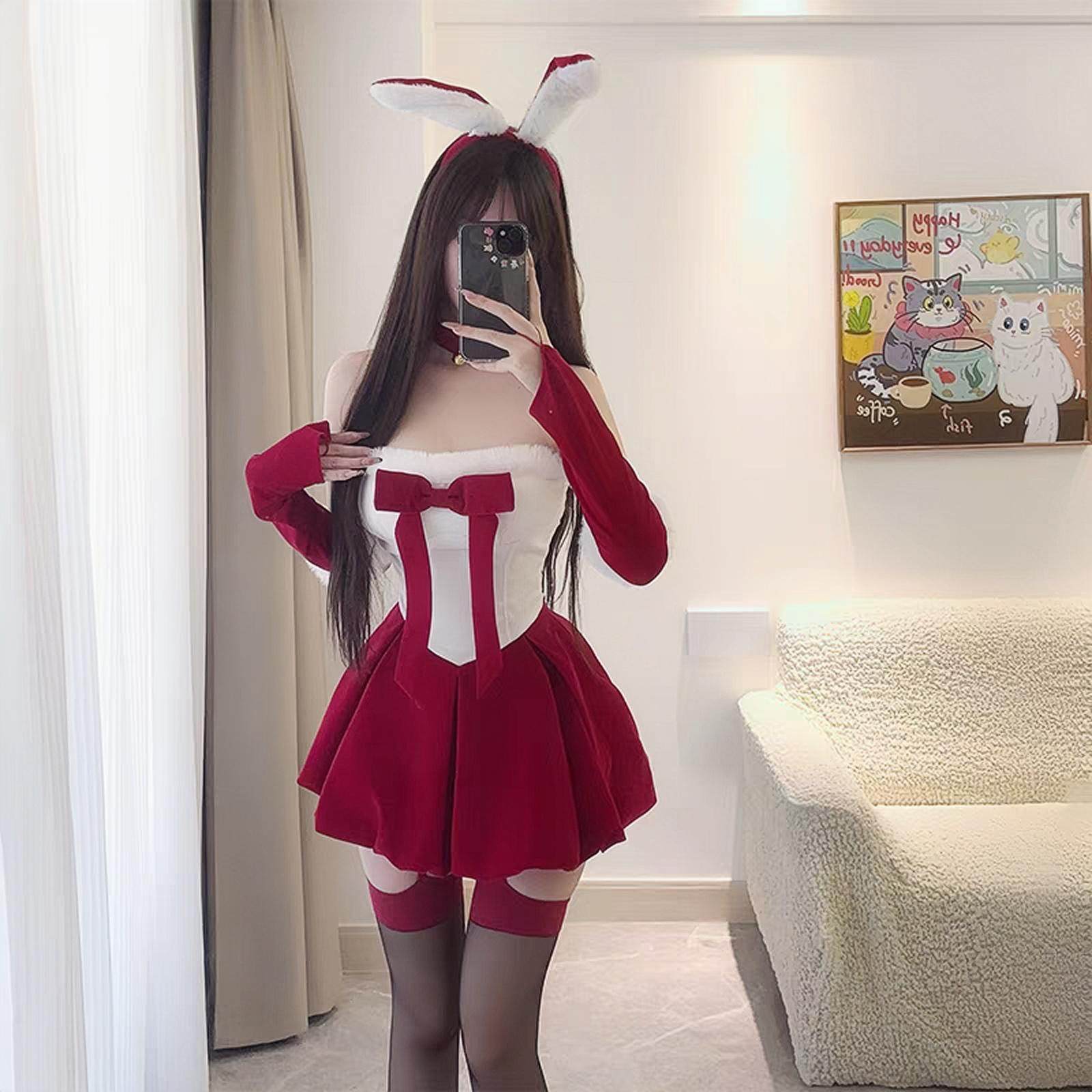 圣诞节服装红色连衣裙氛围感穿搭丝绒抹胸女秋冬套装party小礼裙,女装/女士精品,连衣裙,淘宝优惠券,粉丝福利购,淘宝优惠卷