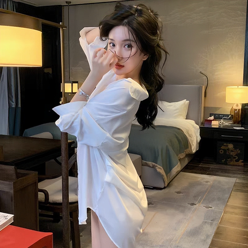 男友风白衬衫性感睡衣冰丝睡裙女