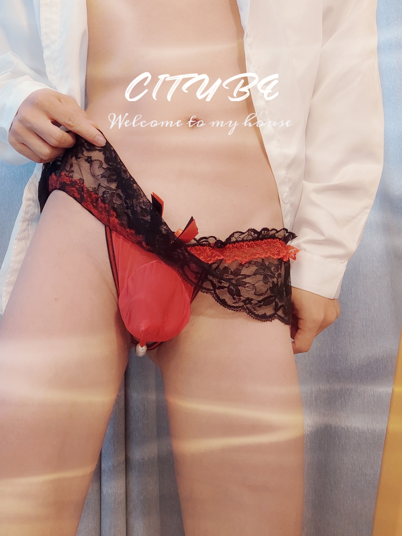 男士助兴雪纺蕾丝花边【珍珠丁字】JJ套凸包蛋女性化诱惑伪娘内裤