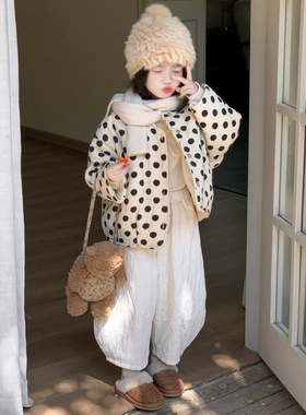 女童波点棉衣加厚2025冬季新款韩版女宝宝洋气百搭宽松版型外套潮