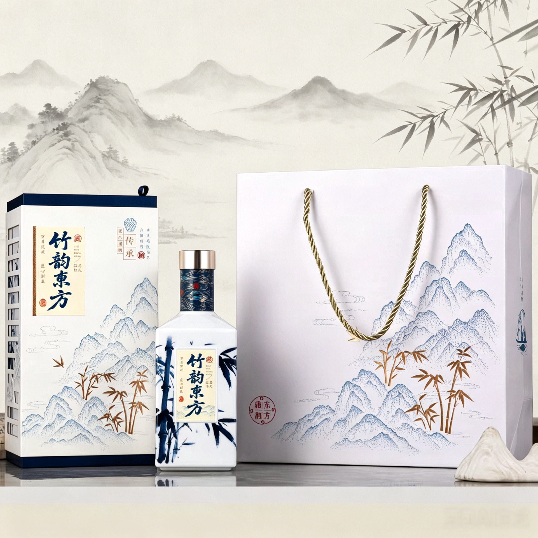 新中式竹韵东方一斤装酒盒定制