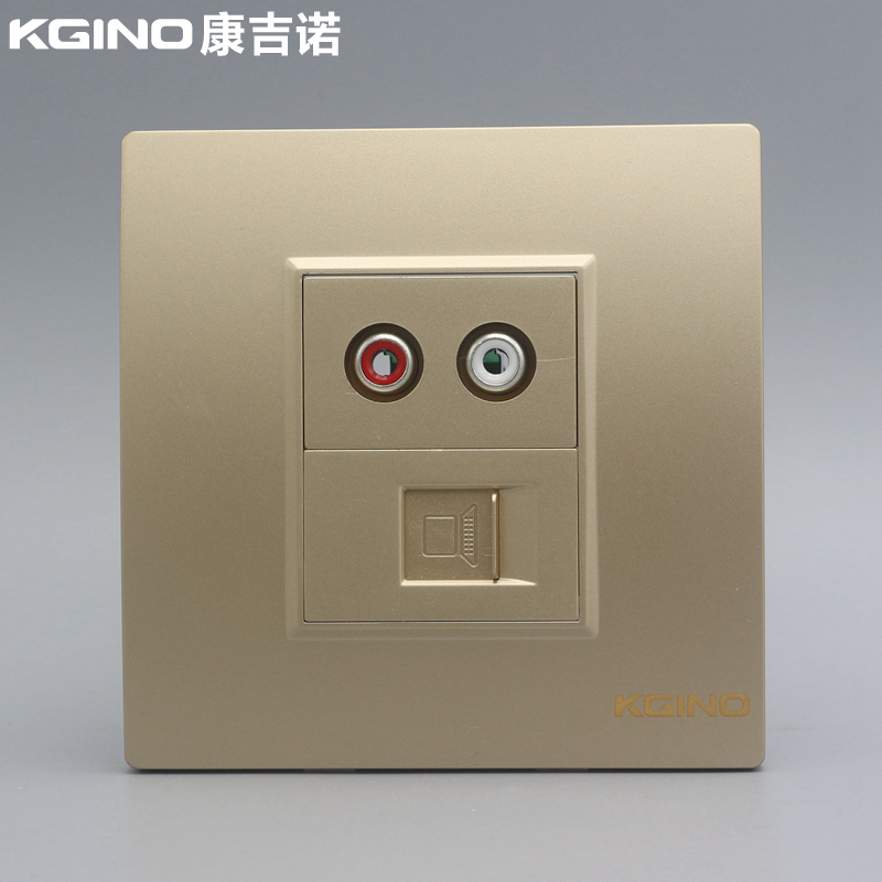 康吉诺香槟金86型电脑音频插座金色网线网络宽带口AV莲花音频面板