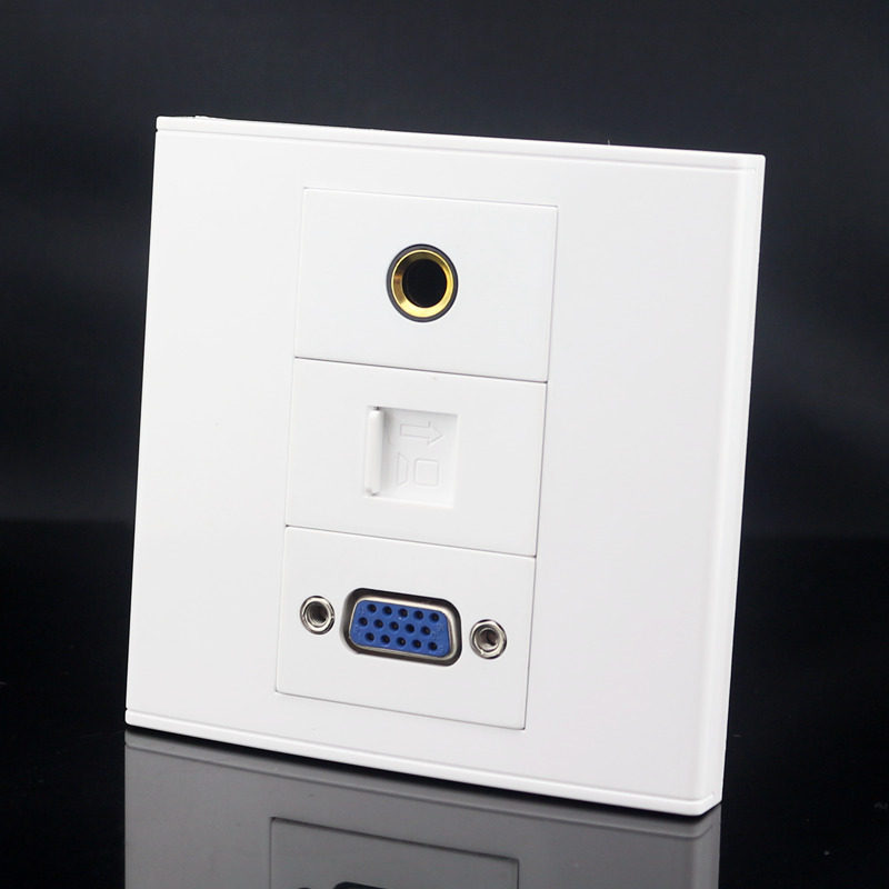 86型免焊接VGA+RJ45网络+6.35话筒开关面板 多媒体电脑麦克风墙插