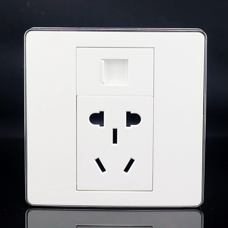 银边86型墙壁网络电源面板 cat6千兆六类网口 二三插五孔电源插座