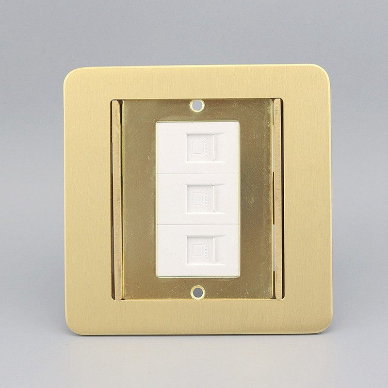 隐藏式三位网络地插 双开门隐藏式3口超五类电脑地面插座 含模块