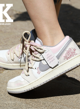 球鞋定制JordanAirJordan1FZBB主题恋人誓言玫瑰低帮复古篮球鞋