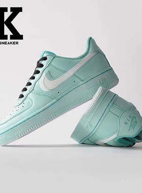 球鞋定制NikeAirForce1Low海洋系列双勾渲染清爽简约低帮绿白板鞋