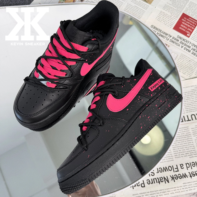 球鞋定制Nike耐克AirForce1空军-号K999东京树莓泼墨低帮板鞋
