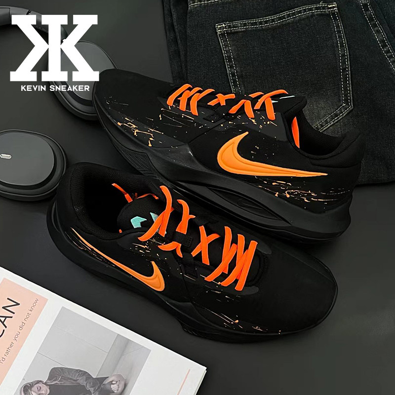 球鞋定制Nike耐克Precision6橙焰破夜春日清新泼墨简约低帮篮球鞋