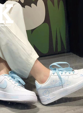球鞋定制NikeAirForce1空军一号环绕星球低帮男女蓝白运动舒适板