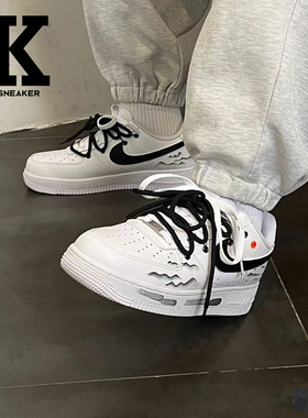 球鞋定制NikeAirForce1Low空军水墨国风涂鸦低帮板鞋男款熊猫黑白