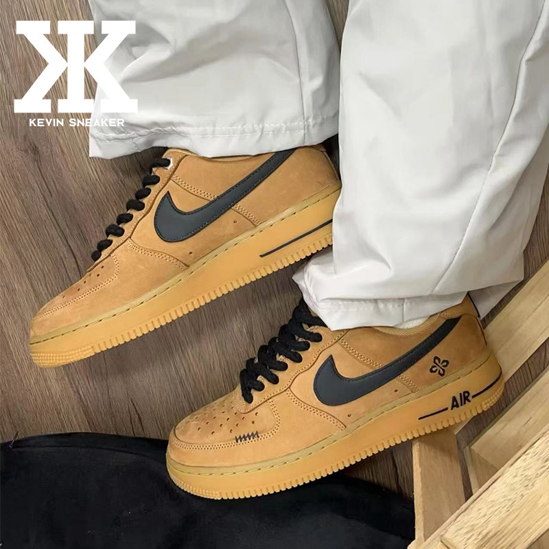 球鞋定制Nike耐克Air Force1黑棕武士印花经典潮流美拉德低帮板鞋