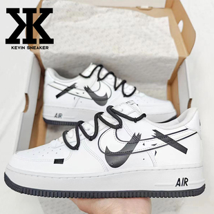 球鞋定制Nike耐克AirForce1Low空军一号手绘断裂钩子解构低帮板鞋