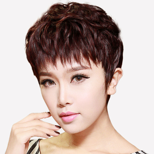 假发全头套女真人发丝真发短发中老年妈妈款假发套自然纹理短卷发