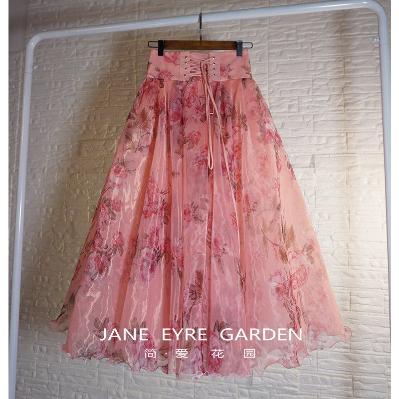 简爱花园  春秋新款印花欧根纱大摆半身裙高腰显瘦A字蓬蓬裙国风,女装/女士精品,半身裙,淘宝优惠券,粉丝福利购,淘宝优惠卷