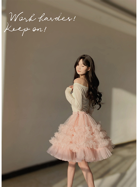 简爱花园◆春夏新款高腰A字可爱甜美粉色木耳花边蓬蓬半身裙JA273