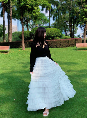 简爱花园◆高腰显瘦气质白色网纱层层蛋糕裙百搭长款半身裙JA196