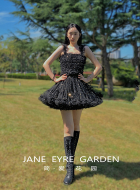 简爱花园◆黑色星星亮片纱高腰显瘦tutu裙短款蓬蓬半身裙JA88