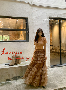 简爱花园◆春秋款美拉德色系层叠蛋糕裙长款半身裙高腰a字裙JA198