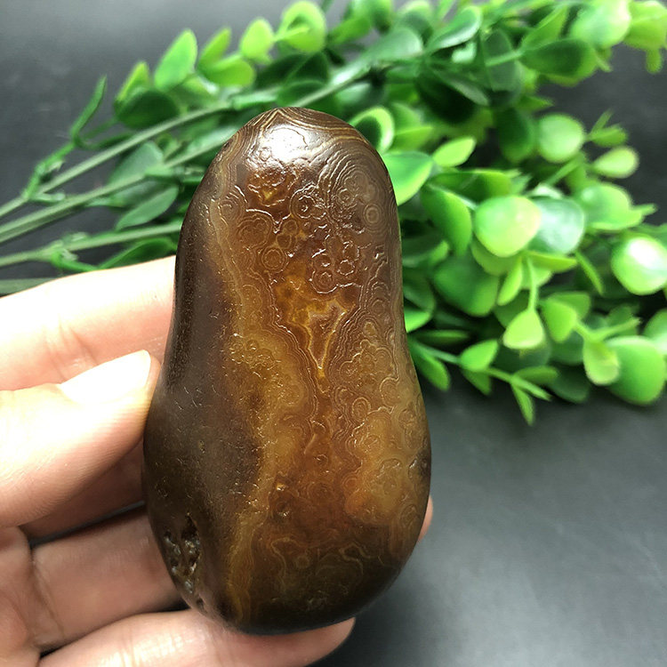 马达加斯加花纹籽料天然冰彩玛瑙马料原石石头手把件收藏奇石2359