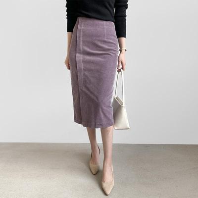 灯芯绒开叉秋冬季半身裙中长款