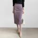 紫色灯芯绒开叉包臀裙女中长款 半身裙秋冬韩版 高腰显瘦气质直筒裙