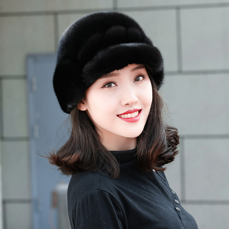 水貂皮帽子女士雷克麻花