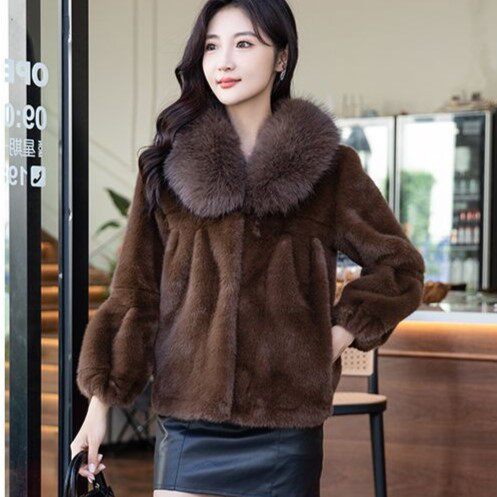 新款金貂绒仿皮草水貂皮毛一体女外套大毛领时尚高端百搭女装