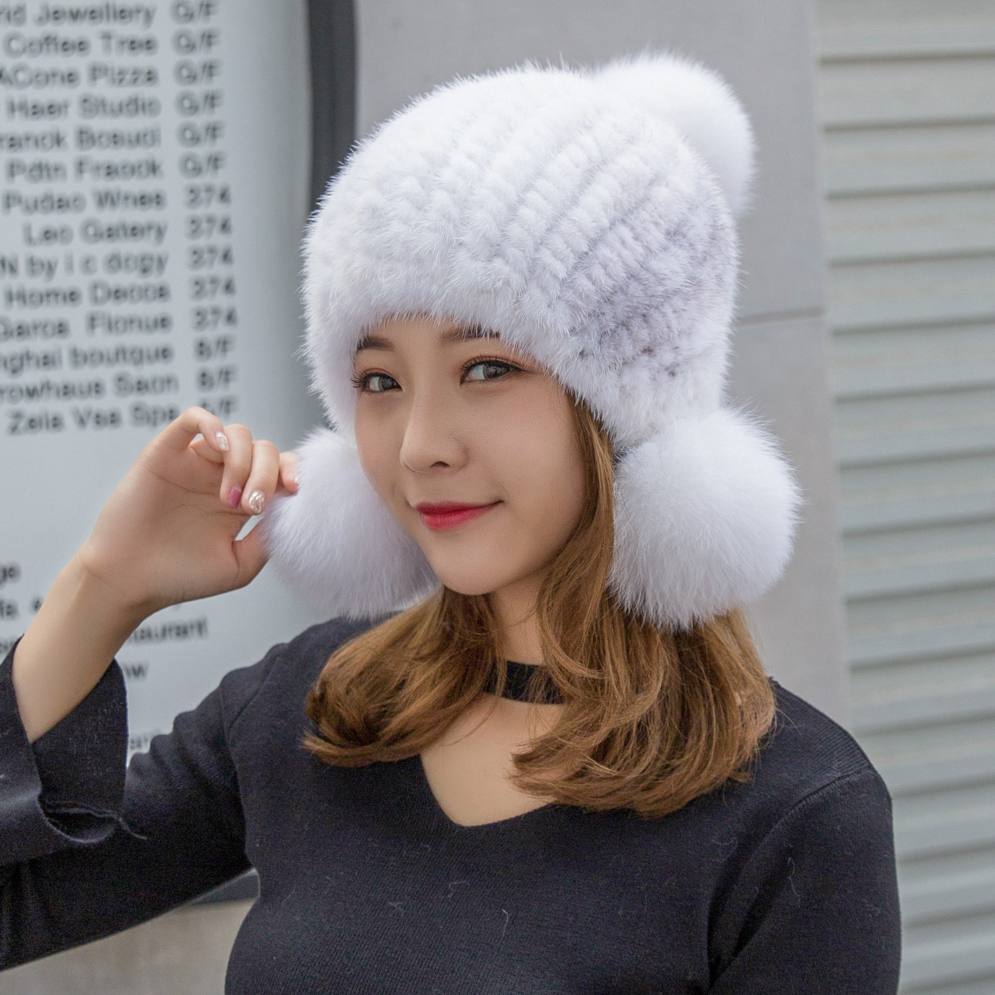 水貂毛编织冬季护耳加厚皮草帽子