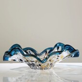 艺术琉璃轻奢荷叶果盘茶几装 饰糖果干果盘客厅餐桌样板间玄关摆件