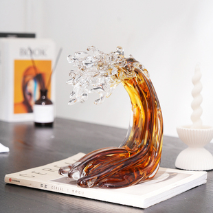 风生水起琉璃摆件海浪花现代摆设轻奢客厅玄关书房装饰艺术装饰品
