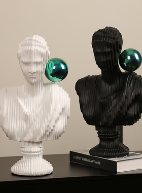 轻奢吹泡泡少女雕塑摆件极简人物