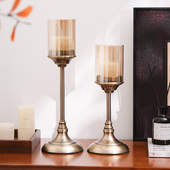 简约美式 饰品摆件烛光晚餐道具水晶金属蜡烛台 餐桌样板房酒柜软装