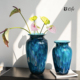 现代轻奢孔雀蓝琉璃花瓶摆件客厅插花酒店玄关样板间售楼部装 饰品