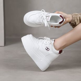 真皮12cm厚底小白鞋女超高跟10公分小个子内增高鞋14cm松糕休闲鞋