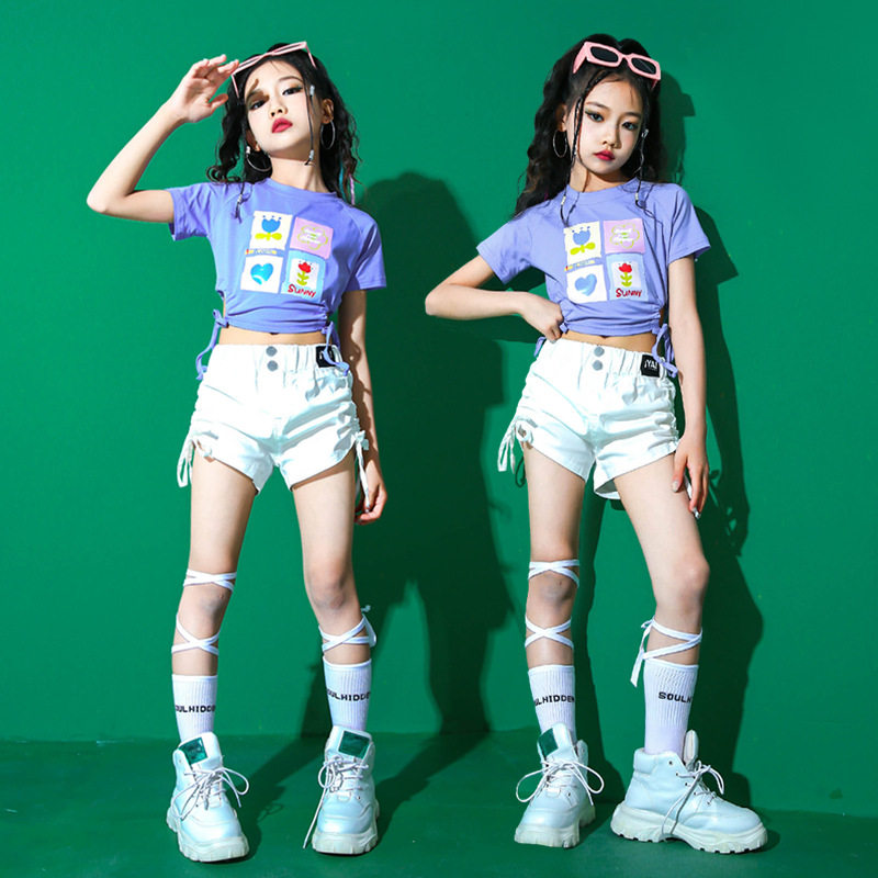 少儿爵士舞演出服女童服装儿童露脐走秀潮装定制街舞时髦夏季套装