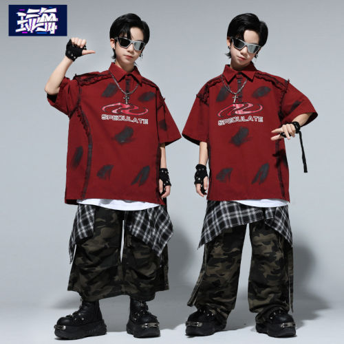 男童街舞潮装嘻哈风儿童polo衫潮牌套装时髦少儿hiphop表演出服夏