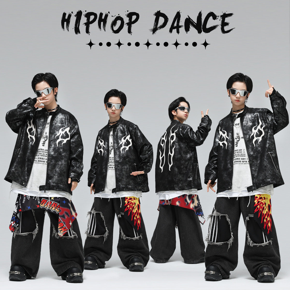 街舞儿童潮服嘻哈男童机车皮衣酷帅少儿hiphop舞台演出服炸街时髦