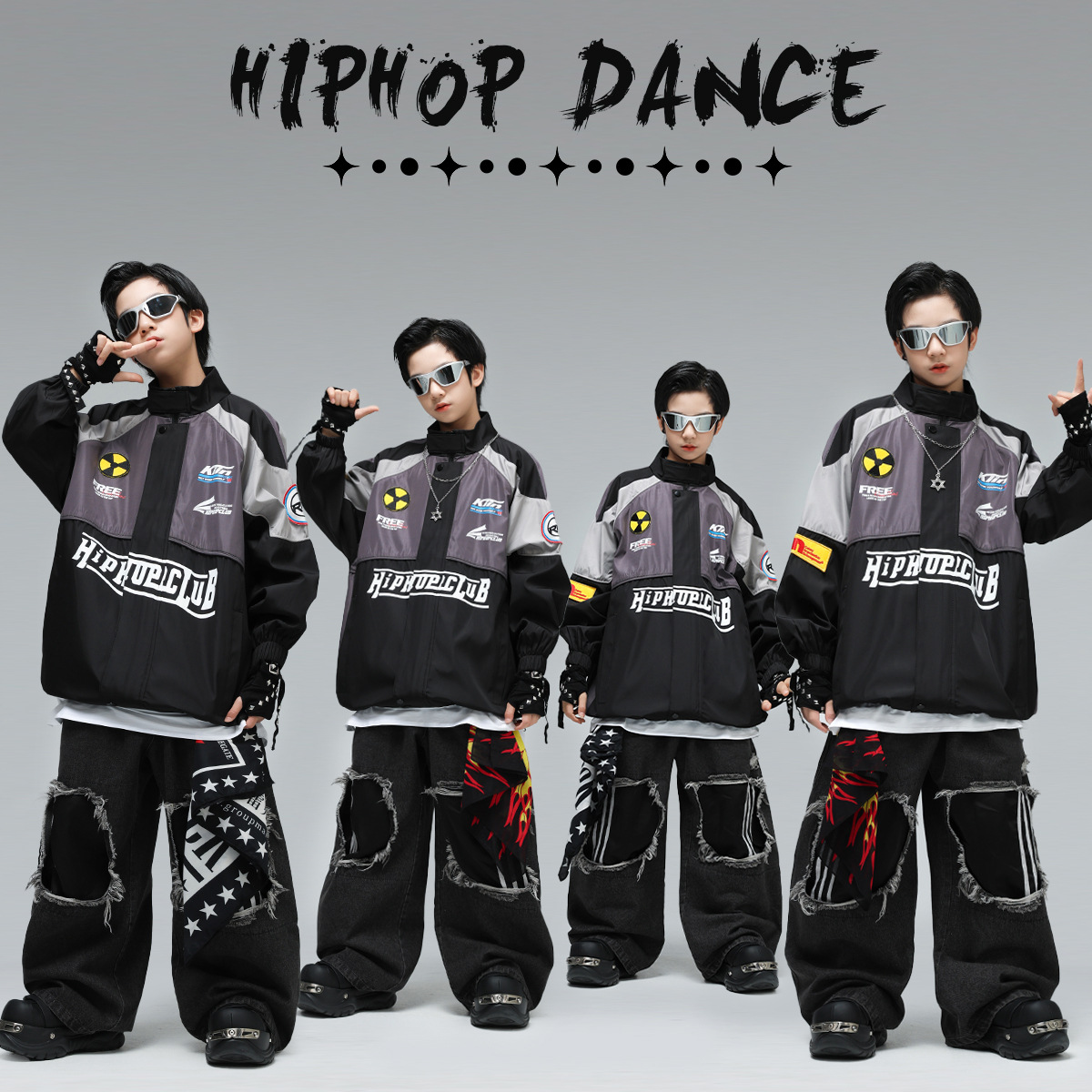 儿童街舞潮服男童酷帅夹克套装女童嘻哈少儿hiphop舞蹈演出服时髦