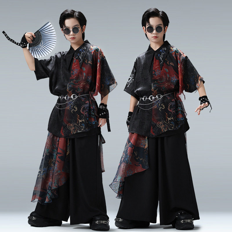 街舞儿童演出潮服男童中国风国潮套装少儿hiphop舞台表演服装