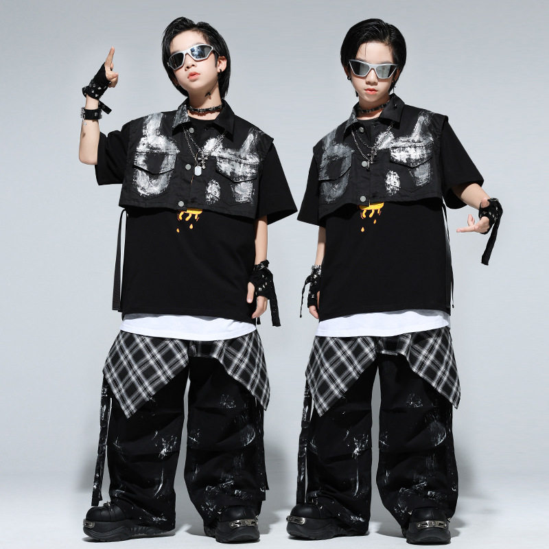 街舞儿童潮服嘻哈男童套装hiphop女孩架子鼓少儿帅气表演服装