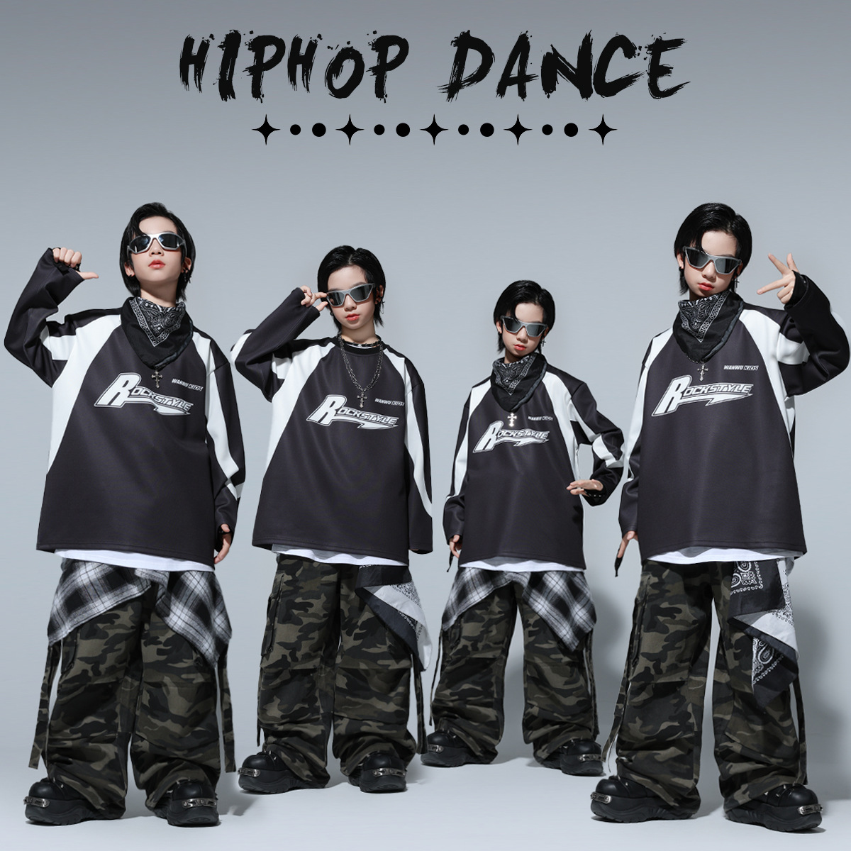 男童街舞潮装嘻哈少儿架子鼓套装hiphop儿童舞台表演出服炸街男孩