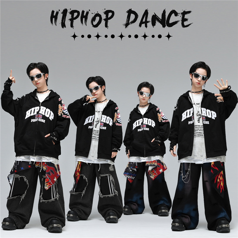 儿童街舞潮服嘻哈男童舞台表演服潮牌外套少儿酷帅元旦演出服炸街