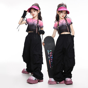 爵士舞服装女童韩版露脐舞蹈服练功服少儿jazz演出服街舞儿童潮服
