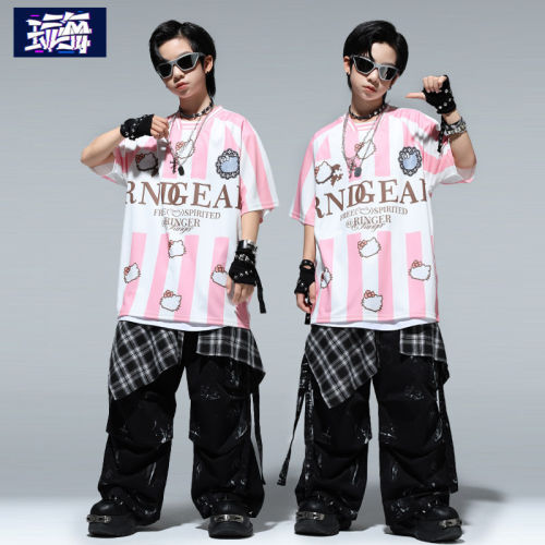 少儿街舞演出服套装夏季儿童架子鼓潮酷男女童hiphop舞蹈表演帅气