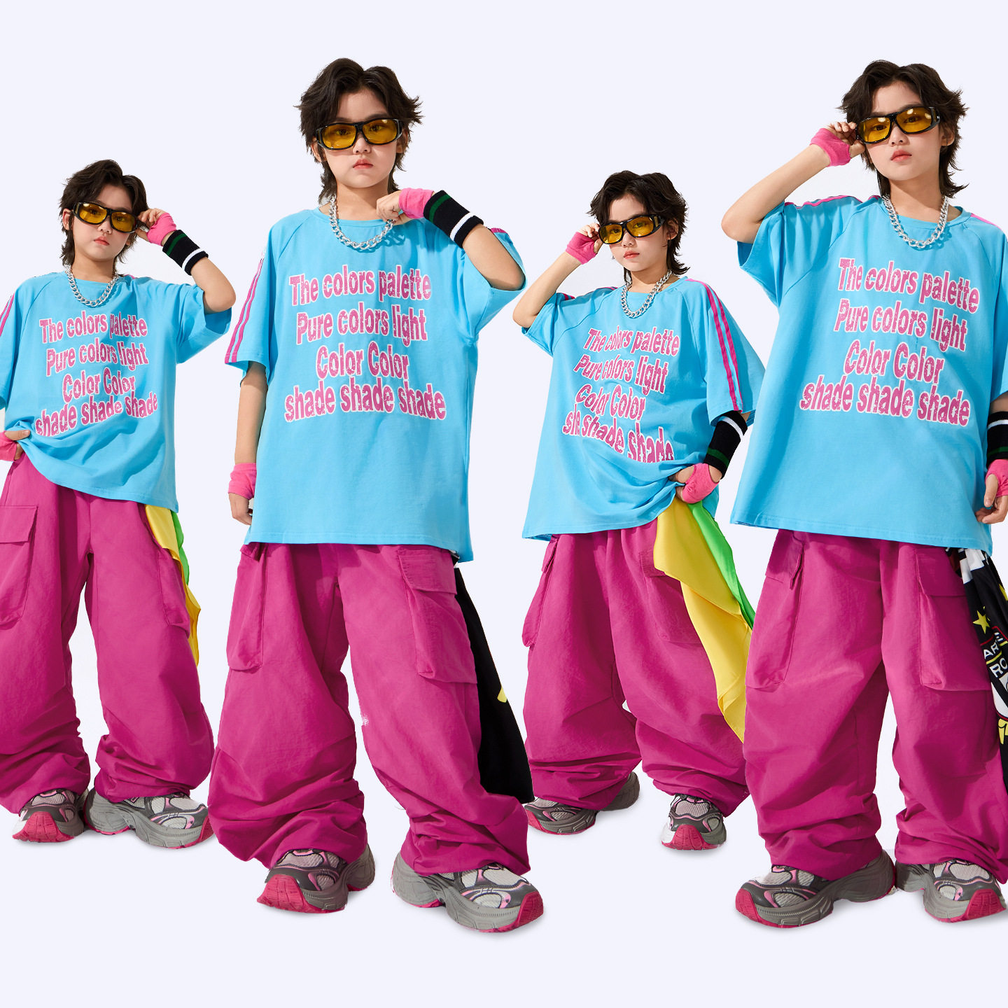 儿童街舞潮服套装男童嘻哈风短袖裤子hiphop新款潮牌街舞表演出服